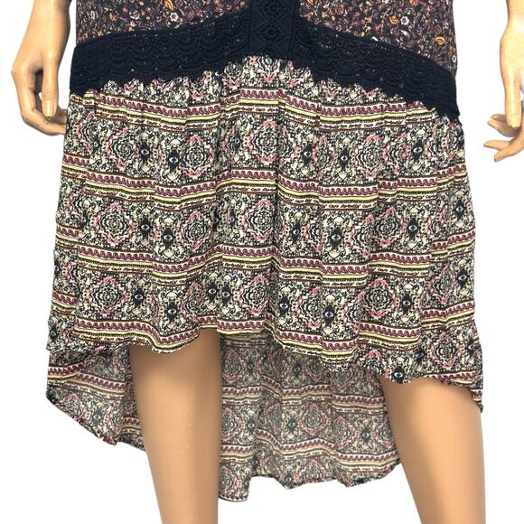 Boho Hi Low Halter Dress XS Brown Floral Dark Prairie Earthy Whimsigoth Hippie - Picture 8 of 16